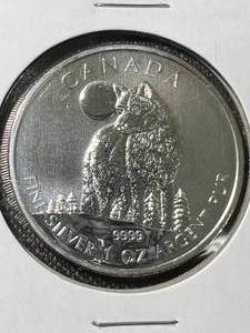2011 CANADIAN WOLF 1 TROY OZ .9999 FINE SILVER
