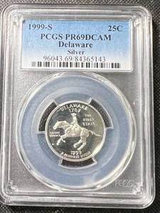 1999-S US DELAWARE SILVER QUARTER PCGS PR69DCAM