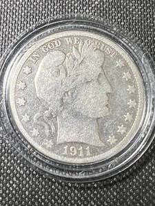 1911-S US BARBER HALF DOLLAR IN AIRTITE