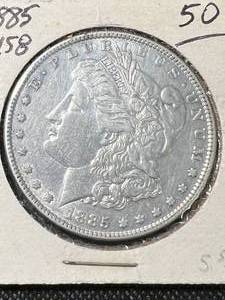 1885 US MORGAN SILVER DOLLAR AU58