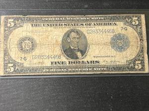 1914 US BLUE SEAL $5 LARGE SIZE SILVER CERTIFICATE