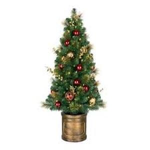 lot 5 image: Home Accents Holiday 4.5 ft Royal Easton Potted Christmas Tree  Customer Returns See Pictures