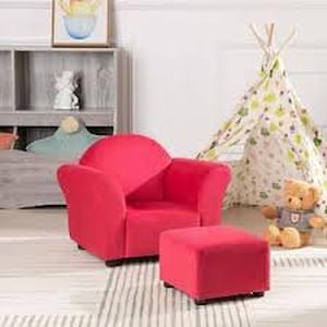 lot 47 image: HOMESTOCK Kids Sofa Chair with Ottoman, Kids Room Velvet Sofa Chair, Baby, Toddler Chair for Boys and Girls in Fuchsia  Customer Returns See Pictures