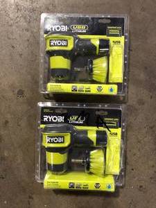 lot 24 image: Lot of RYOBI USB Lithium Compact Scrubber Kit with 2.0 Ah Battery, USB Charging Cord, and 2 in. Medium Bristle Brush  Customer Returns See Pictures