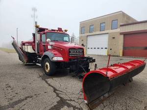 2010 Mack GU812 Cab Behind Engine Plow Truck with Falls PR-1243STE1 Snow Plow, Side Plows, De-Ice Solution Spreader and 10 Box
