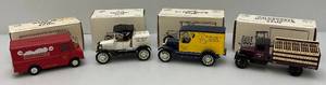 lot 33 image: Misc. Ertl Brand  Die-Cast Car Banks  With Misc. Advertisement (NIB)