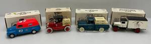 lot 36 image: Misc. Ertl Brand  Die-Cast Car Banks  With Misc. Advertisement (NIB)
