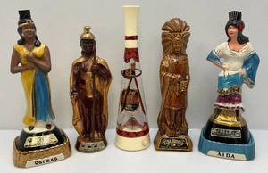 lot 102 image: Misc. Vintage Figural Decanters 2 Musical (EMPTY) Including Indian Chief, Warrior, Girls & More