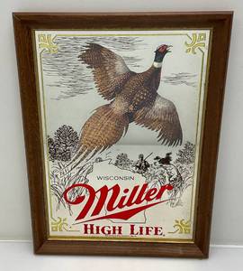 lot 132 image: 15 12 x 20 12 Framed Miller High Life  Wisconsin Mirror With Pheasant Design (New Old Stock)
