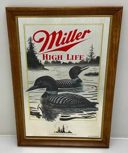 lot 133 image: 15 12 x 20 12 Framed Miller High Life  Wisconsin Mirror With Loon  Design (New Old Stock)