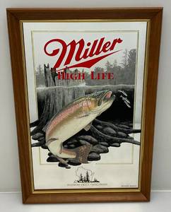 lot 134 image: 15 12 x 20 12 Framed Miller High Life  Wisconsin Mirror With Rainbow Trout  Design (New Old Stock)