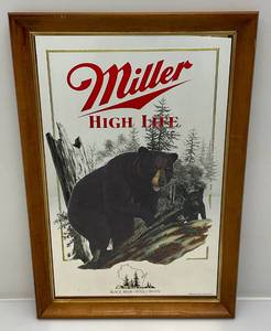 lot 136 image: 15 12 x 20 12 Framed Miller High Life  Wisconsin Mirror With Black Bear Design (New Old Stock)