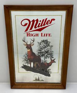 lot 137 image: 15 12 x 20 12 Framed Miller High Life  Wisconsin Mirror With White Tailed Deer Design (New Old Stock)