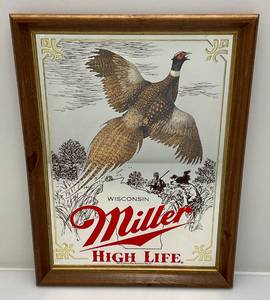 lot 138 image: 15 12 x 20 12 Framed Miller High Life  Wisconsin Mirror With Pheasant Design (New Old Stock)