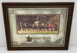 lot 154 image: Vintage 20 x  26 Anheuser-Busch Delivers Fine Beer Framed Mirror