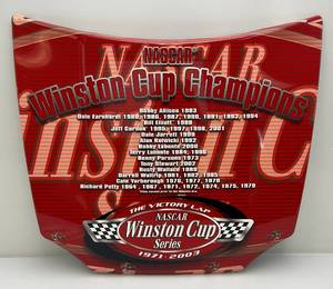 lot 158 image: NASCAR Winston Cup Champions Tin Car Hood Sign 26 x 28