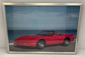 lot 159 image: 25 34 x 35 12 Framed Behind Glass Vintage Corvette Poster