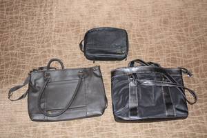 lot 43 image: Lot of 3 Used Bags - Leather Tote, Messenger Bag, and Penn Case