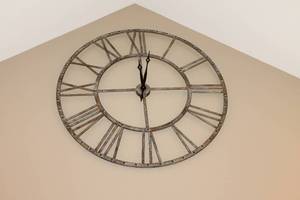 lot 65 image: Large Vintage-Inspired Wall Clock - Rustic Metal Finish