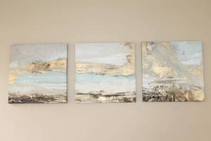 lot 66 image: Set of 3 Metallic Abstract Canvas Wall Art