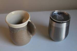 lot 86 image: Set of 2 Mugs - Handmade Ceramic Mug and Stainless Steel Insulated Tumbler