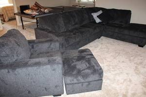 lot A-97 image: Sectional Couch, Ottoman and Chair - Gray Fabric
