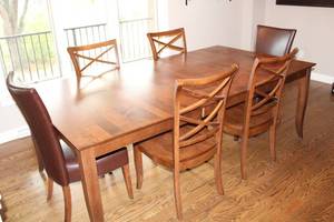 lot A-104 image: 6-Piece Dining Table Set with 4 Wooden Chairs and 2 Upholstered Chairs