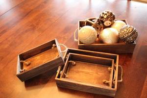 lot 105 image: Set of 3 Rustic Wooden Trays with Decorative Spheres