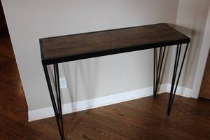 lot 110 image: Industrial Style Console Table with Metal Legs and Wood Top