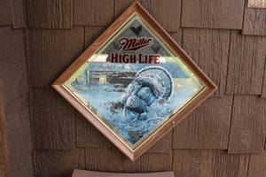 lot W-131 image: Framed Miller High Life Turkey Print - Vintage Art Decor