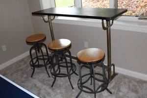 lot A-138 image: Industrial Style Bar Table with 3 Adjustable Stools - 59x20