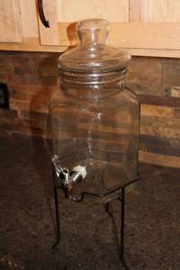 lot 144 image: Glass Beverage Dispenser with Stand and Spigot