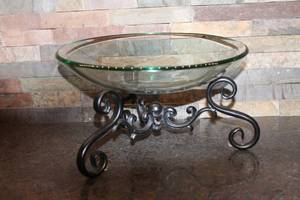 lot 146 image: Decorative Glass Bowl on Wrought Iron Stand - Elegant Centerpiece