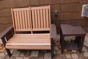 lot A-152 image: Outdoor Seating Set - Two-Seater Bench and Side Table