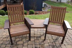 lot A-153 image: Outdoor Lounge Set with Two Chairs and Center Table - Brown