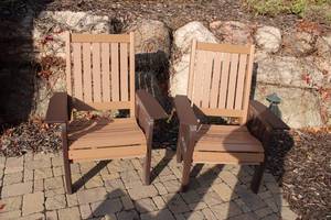 lot A-154 image: Set of 2 Outdoor Adirondack Chairs - Brown and Tan