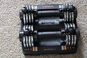 lot 183 image: Set of 2 Used Weider SpeedWeight 25 Adjustable Dumbbells