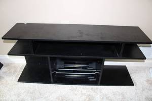 lot 187 image: Black Wooden Entertainment Center - Modern TV Stand