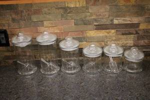 lot 199 image: Set of 6 Glass Canisters with Lids and Scoops