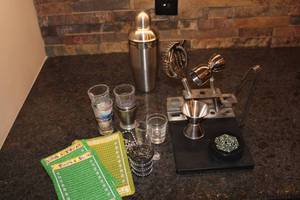 lot 205 image: Complete Cocktail Set with Shaker, Jigger, and Shot Glasses - NFL Vikings Theme