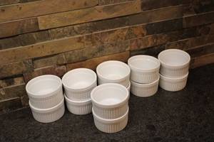 lot 206 image: Set of 10 White Ceramic Ramekins - Ribbed Design