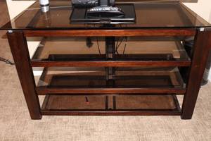 lot 237 image: Modern Wooden Console Table with Glass Top - Stylish Design