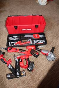 lot 244 image: Kids Craftsman Toy Tool Set with Toolbox - Includes Power Tools and Accessories - Toy Set