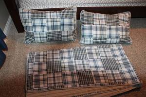 lot 266 image: Set of 2 Plaid Decorative Pillows with Matching Throw Blanket - Eddie Bauer Home
