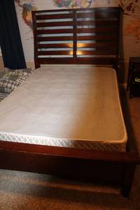 lot B-271 image: Full Size Wooden Bed Frame with Out Mattress - Elegant Brown Finish