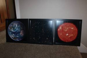 lot 280 image: Set of 3 Framed Planetary Prints - Earth, Sun, and Outer Space