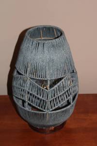 lot 282 image: Vintage Hand-Woven Table Lamp with Glass Base and Blue Cord