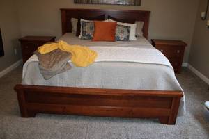 lot B-286 image: Complete California King Bedroom Set Bed Frame with Two Nightstands