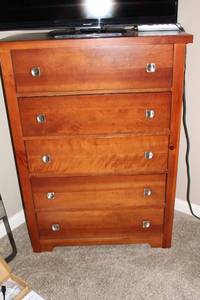 lot A-287 image: Wooden 4-Drawer Chest of Drawers in Warm Finish