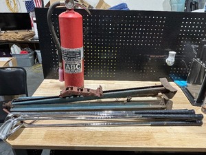 Vintage Jack Stand, Fire Extinguisher and Golf Clubs